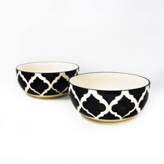 Black Moroccan Ceramic Serving Bowl Set Of 2 Pieces, 800ml Each | Hand Painted Large Dining Serving Bowls For Serving - Microwave Safe & Dishwasher Safe