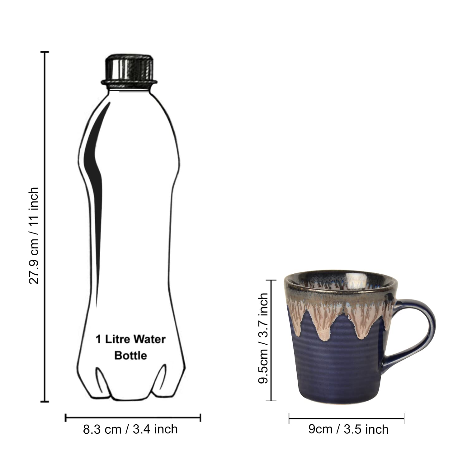Studio Pottery Flow Design Ceramic Coffee Mugs Set Of 2 - 300ml Each, Blue | Milk Mugs - Chai Cups - Tea Cups & Mugs Studio Pottery Flow Design Ceramic Coffee Mugs Set Of 2 - 300ml Each, Blue | Milk Mugs - Chai Cups - Tea Cups & Mugs