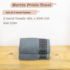 Rangoli 100% Cotton Fibre 2 Hand Towels 400 Gsm | Highly Durable & Absorbent Towel | Skin-Friendly & Quick Drying Luxury Towels (Grey) - Pack Of 2
