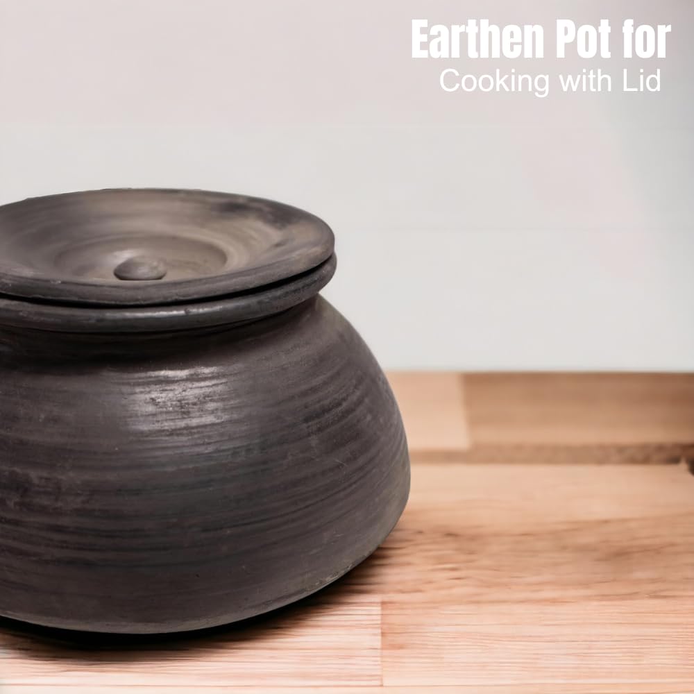 Exclusive Range Unglazed Clay Biryani Handi With Lid - 2 Liters | Earthen Pot For Cooking & Serving With Lid, Black Exclusive Range Unglazed Clay Biryani Handi With Lid - 2 Liters | Earthen Pot For Cooking & Serving With Lid, Black