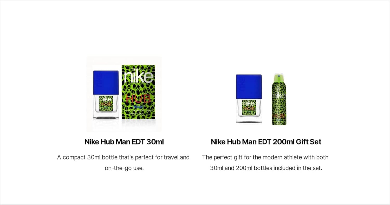 Nike Hub Eau De Toilette Deodorant 200ml 6.7 Fl.oz. & Eau De Toilette Long Lasting Perfume 30ml 1.0 Fl.oz. Pack Of 2 | Perfect Gift For Husband Nike Hub Eau De Toilette Deodorant 200ml 6.7 Fl.oz. & Eau De Toilette Long Lasting Perfume 30ml 1.0 Fl.oz. Pack Of 2 | Perfect Gift For Husband