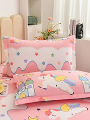 Cartoon Printed Single Bedsheet For Kids With One Pillow Cover - 60 X 90 Inches, Pink & White | 300 Thread Count - Wrinkle Free Soft Perfect For Everyday Use