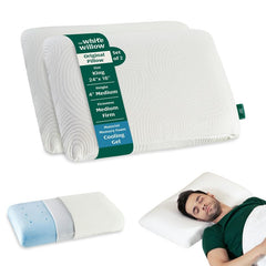 Memory Foam Pillow Set Of 2-Cool Gel Pillow, Shoulder Pain, King - 4 Inch | White Pillow, Cervical Pillow For Sleeping-Orthopedic Pillow For Back, Side & Stomach Sleepers