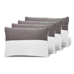 Adjustable Hollow Fiber Sleeping Pillow With Zip, White & Grey, Standard Size, Set Of 4 | Microfiber, Bed Pillow, Fluffy & Medium Firm, For Back, Side & Stomach Sleepers