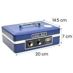 Imported Metal Cash Box With Dual Combination & Password Lock Medium Size Money Box For Cash, Jewellery Safe Locker With Removable Plastic Coin Tray, Colour - Blue, Material - Metal