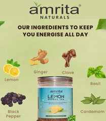 Amrita Naturals Lemon Herbal Tea - 250gm, 8.8 Ounce | Controls Weight Naturally, Boosts Immune System - Caffeine Free, Rich In Antioxidants