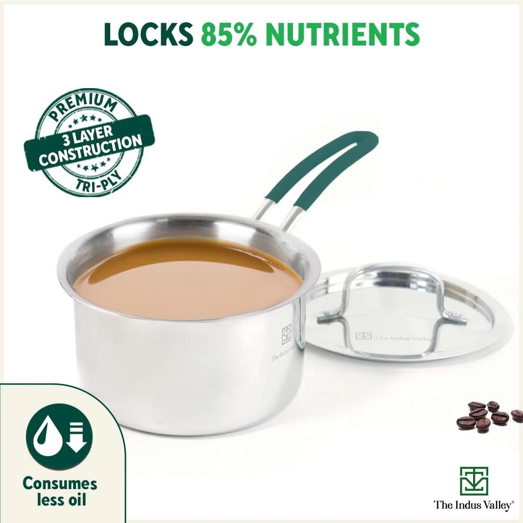 Triply Stainless Steel Sauce Pan Or Milk Pan With Steel Lid For 2-3 People | Small, 16.7cm, 6.6 Inch, 1.4 Liters, 0.9 Kg - Induction Friendly, Nonstick 3-Layer Body, 100% Pure & Toxin-Free Triply Stainless Steel Sauce Pan Or Milk Pan With Steel Lid For 2-3 People | Small, 16.7cm, 6.6 Inch, 1.4 Liters, 0.9 Kg - Induction Friendly, Nonstick 3-Layer Body, 100% Pure & Toxin-Free