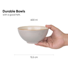 Ceramic Cereal Bowl Set Of 2 Pieces - 15cm, Grey Ivory, 600ml Each | Glossy Finish - Stoneware Ceramic Serving Bowls | Cereal Bowl - Maggi Bowl - Ceramic Bowl | Microwave Safe