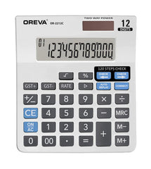 Oreva OR-2212 C Solar & Battery Desktop Calculator With Large Display & Big Sensitive Button | Standard Function Calculator For School, Collage, Home, Office, Shop | Students & Financial Work | White