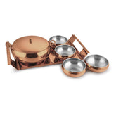 Stainless Steel Farm House Serving Set, Rose Gold | 1 Big Serving Bowl With Lid, 1000ml + 4 Small Bowls+ 1 Tray