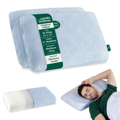 Memory Foam Pillow For Neck & Shoulder Pain Relief - XXL King Size - 4 Inch | Cervical Pillow For Sleeping - Orthopedic Bed Pillow For Back, Side & Stomach Sleepers, Medium Firm - Set Of 2