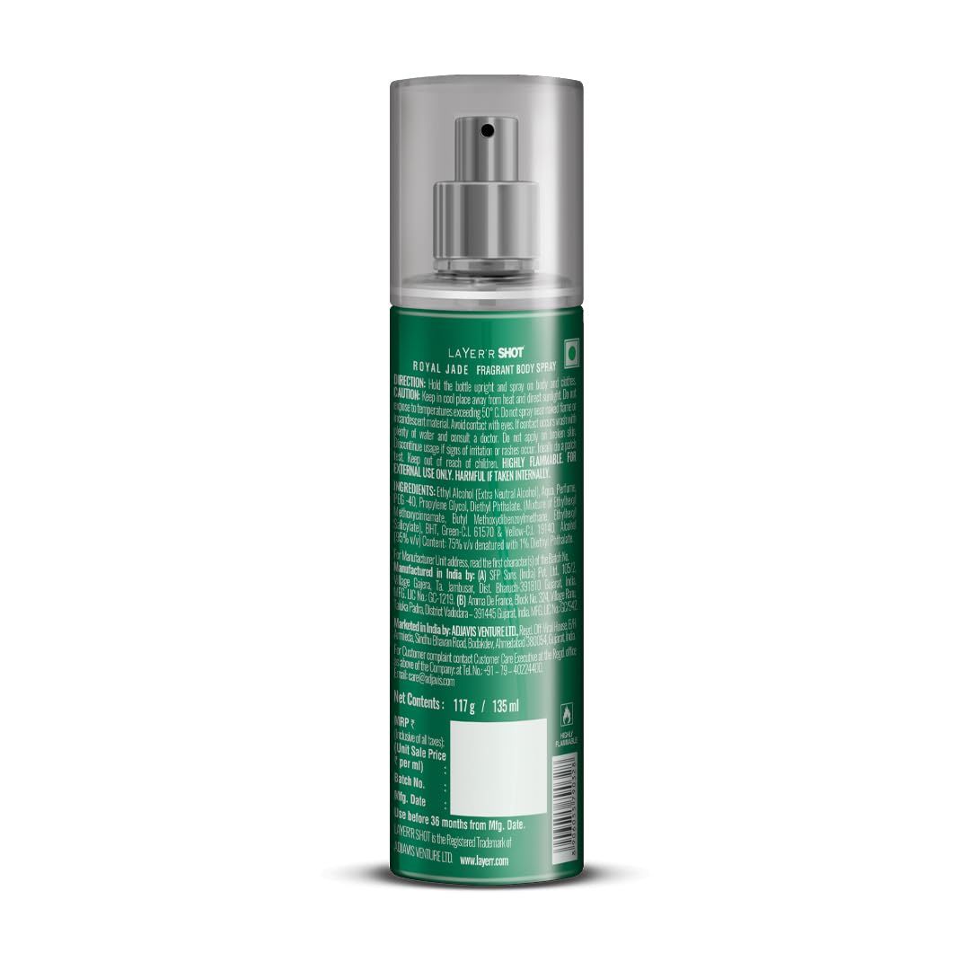 Layer'r Shot Royal Jade Body Spray For Men 135ml  4.56 Fl.oz. | Perfect For Party Wear Layer'r Shot Royal Jade Body Spray For Men 135ml  4.56 Fl.oz. | Perfect For Party Wear