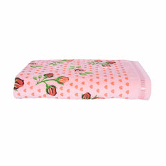 Rangoli Rose & Heart 100% Cotton Bath Towels 450 Gsm | Ultra Soft & Super Absorbent Bathing Towel (Peach)