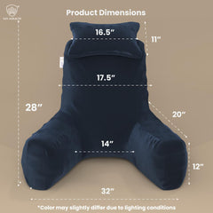 Backrest Pillow For Bed With Detachable Neck Rest & Support Arms, Navy Blue | Soft Reading Pillow, Back Support Wedge Pillow For Working, Seating & Relaxing In Bed, Adjustable Pillow
