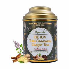 San-Cha Ayurveda Detox Tulsi Cinnamon Ginger Herbal Tea - 25 Biodegradable Pyramid Tea Bags | Boosts Immunity, Fights Bacteria - Caffeine Free