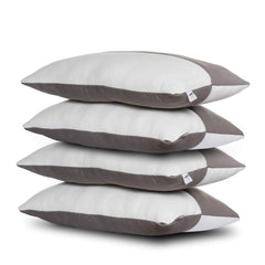 Adjustable Hollow Fiber Sleeping Pillow With Zip, White & Grey, Standard Size, Set Of 4 | Microfiber, Bed Pillow, Fluffy & Medium Firm, For Back, Side & Stomach Sleepers