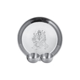 Stainless Steel Durga Mata Pooja Thali Set Of 3, Silver | 1 Pooja Thali+ 2 Katoris - Easy To Clean & Dishwasher Safe