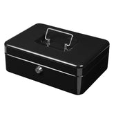 Large Cash Box With Money Tray & Lock Metal Money Box Safe Cash Storage Box With Lockable Cover, Jewellery Safe Locker With Plastic Coin Tray, Colour - Black