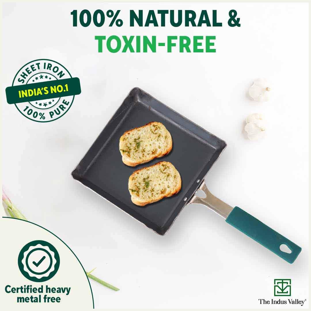 Pre-Seasoned Iron Square Omlette Tawa With Bakelite Handle - Very Small, 14cm, 5.5 Inch, 0.35 Kg | Induction Friendly, Pre-Seasoned Fry Pan, 100% Pure & Toxin-Free, No Chemical Coating Pre-Seasoned Iron Square Omlette Tawa With Bakelite Handle - Very Small, 14cm, 5.5 Inch, 0.35 Kg | Induction Friendly, Pre-Seasoned Fry Pan, 100% Pure & Toxin-Free, No Chemical Coating