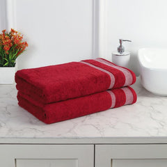 Mafatlal Premium Cotton Bath Towel 1100 Gsm | Quick Dry, Durable Long Size Towel- Pack Of 2 (Red)