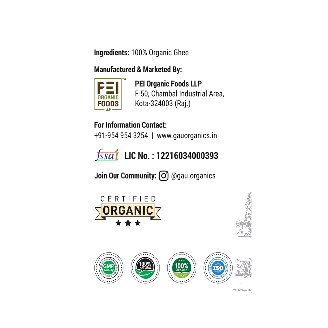 Pure Gir Cow Ghee By Gau Organics | Natural Hand Made Curd Churned Desi Ghee Helps To Boost Immunity | (1 Litr) 33.8 Ounce | Jar Pack Pure Gir Cow Ghee By Gau Organics | Natural Hand Made Curd Churned Desi Ghee Helps To Boost Immunity | (1 Litr) 33.8 Ounce | Jar Pack