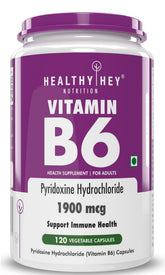 Healthyhey Nutrition Vitamin B6 Pyridoxine , Supports Immune Health | 120 Veg Capsules , 200gm 0.4lbs