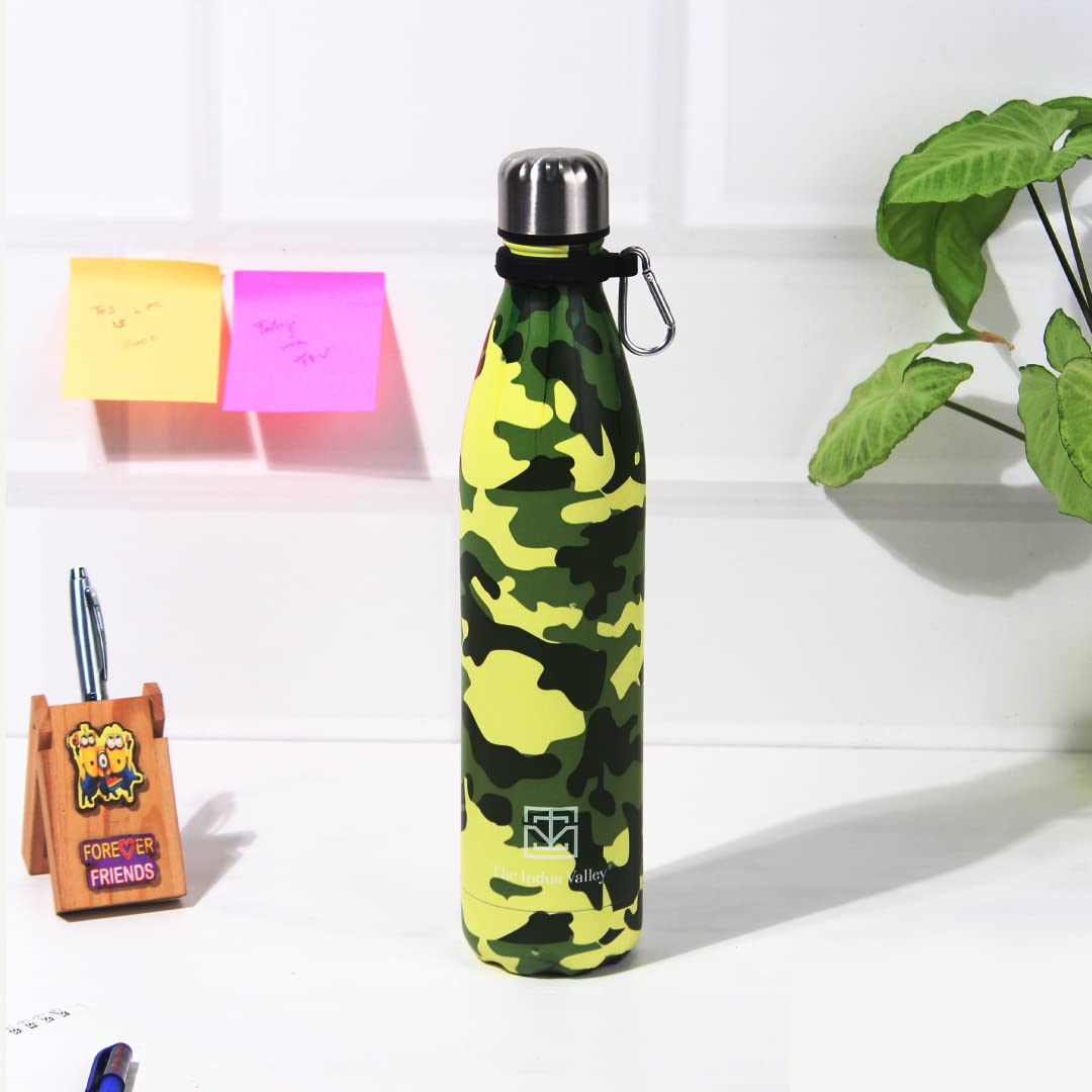 Vacuum Insulated Stainless Steel Cola Bottle For School, College, Office | Yellow & Green, 1 Liter - Double Walled Vacuum, Hot & Cold Temperature, Leak Proof, BPA-Free Vacuum Insulated Stainless Steel Cola Bottle For School, College, Office | Yellow & Green, 1 Liter - Double Walled Vacuum, Hot & Cold Temperature, Leak Proof, BPA-Free