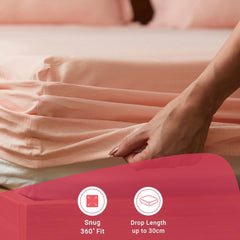 Plain Bedsheet For Double Bed King Size With 2 Pillow Covers - 72 X 78 Inches, Rose Blush | All Around Elastic Fitted Sheet | 100% Cotton, Soft & Breathable - Collection