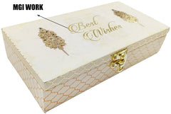 Designer Wodden Fancy Shagun Gift Boxes For Wedding, Shagun Cash Box Or Money Box With Mgi Printing For Wedding, Engagement, Holi, Diwali, Baby Showers, Colour - Gold