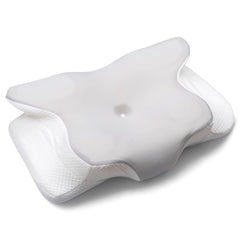 Cervical Butterfly Pillow, Orthopedic Memory Foam For Neck & Shoulder Pain, White & Light Grey | Ergonomic Contour Design | Dual Height Support | Side Sleeper Pillow With Arm Rest