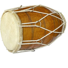Beautiful Indian Folk Handmade Wooden Dholak, Brown - Two Headed Hand Drum With Nuts N Bolts | Goat Skin Surface For Sharp Notes