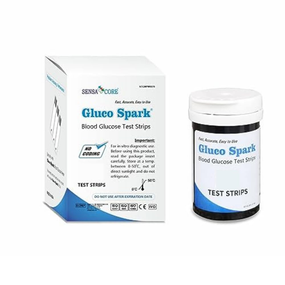Glucospark Blood Glucose Test Strips - Pack Of 25 Strips | Sugar Test Strips Compatible With Glucose Meter Only & Not With Any Other Glucose Meters Glucospark Blood Glucose Test Strips - Pack Of 25 Strips | Sugar Test Strips Compatible With Glucose Meter Only & Not With Any Other Glucose Meters