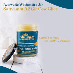 100% Natural A2 Gir Cow Desi Ghee By Sattvamrit | Vedic Bilona Cultured Healthy Desi Ghee Perfect For Weight Loss | (250ml) 8.4 Ounce | Jar Pack