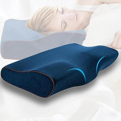 Contour Memory Foam Pillow, Orthopedic Pillows For Sleeping, Navy Blue | Pillows For Neck Pain Relief, Ergonomic Cervical Pillows | For Side & Back Sleepers, Breathable, Adjustable
