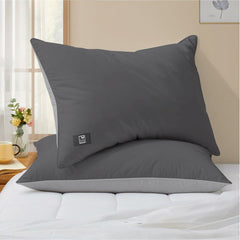 Microfiber Pillows, Soft & Cozy For Pillow 18 X 28 Inch - Grey & Silver Color | Adjustable & Long Lasting, Hypoallergenic | Big Size & Shape - Rectangular, Bed Pillow - Set Of 2