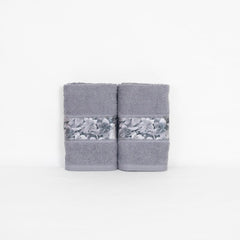 Rangoli 100% Cotton Fibre Hand Towels 440 Gsm | Highly Durable & Absorbent With Printed Border | Quick Drying Towels (Grey) - Pack Of 2