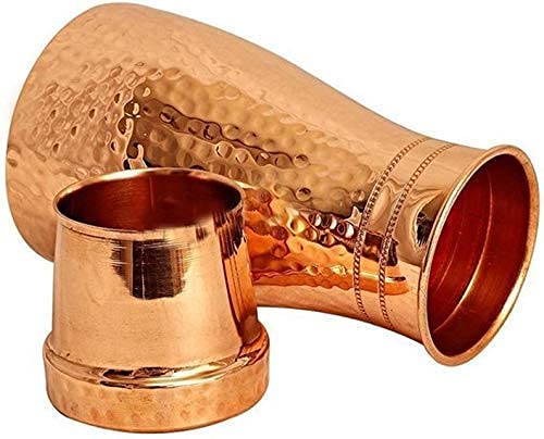 Pure Copper Bedroom Water Bottle - 1 Liter | Bedside Carafe - Bedroom Jar With Inbuilt Copper Glass - Vessel Pure Copper Bedroom Water Bottle - 1 Liter | Bedside Carafe - Bedroom Jar With Inbuilt Copper Glass - Vessel
