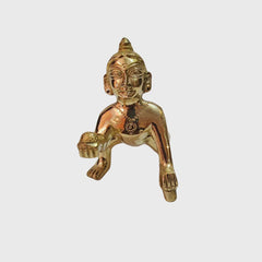 Laddoo Gopal, Baby Krishna Idol, Thakur Ji Murti, Gold, Brass Statue - 6 Cm, Laddu Bal Gopal Kishan, Antique Style, Festivals & Occasion, Handmade Statue, God Idol