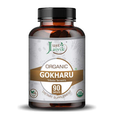 Just Jaivik Organic Gokharu Tribulus Terrestris Gokshura As Dietary Supplements - 750mg Vitalit Support, Immune Booster, Promotes Overall Health | 90 Caplets 100gm 0.2lbs