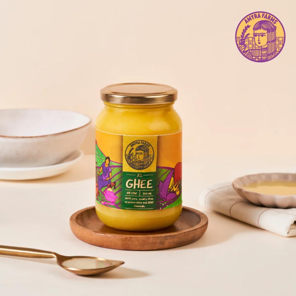 Organic A2 Cow Desi Ghee By Amyra Farms | Nutrient Rich Natural & Healthy Handcrafted Bilona Ghee Good For Glowing Skin | (300ml) 10.1 Ounce | Jar Pack Organic A2 Cow Desi Ghee By Amyra Farms | Nutrient Rich Natural & Healthy Handcrafted Bilona Ghee Good For Glowing Skin | (300ml) 10.1 Ounce | Jar Pack