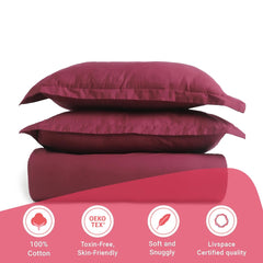Queen Size Bedsheet For Double Bed With 2 Pillow Cover - 60 X 78 Inches, Wine | 100% Cotton, Soft & Breathable - Bedsheet Collection