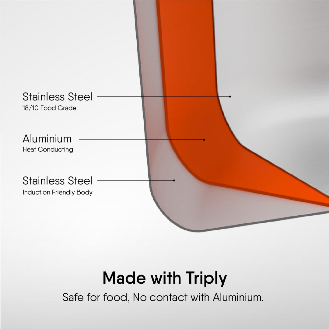 Artisan Triply Stainless Steel Sauce Pot | Casserole With Lid, Induction Friendly Pot - 5.1 Liters, 24 Cm Artisan Triply Stainless Steel Sauce Pot | Casserole With Lid, Induction Friendly Pot - 5.1 Liters, 24 Cm
