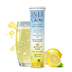 Inja Glow Liposomal Glutathione + Vitamin C & E, 4x Effective, Hyaluronic Acid Zinc, Grape Seed Extract For Enhances Skin Glow, Reduces Dark Spots | 15 Tablets, Lemon Flavour , 50gm 0.1lbs