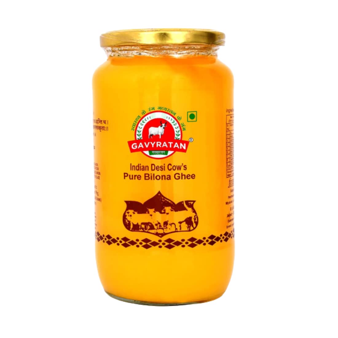 Organic Indian Desi Cow Ghee By Gavyratan | High In Protein Fiber Healthy Desi Ghee Good For Digestive Health | (1 Litr) 33.8 Ounce | Jar Pack