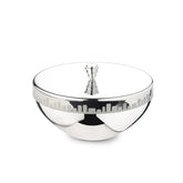 Chrome Stainless Steel Double-Walled Serving Bowl With Lid - Urban Horizon Series | Stainless Steel Donga With Lid | Small Dining Table Bowl | Cityscape Pattern Curry, Rice, Sabzi Serving Bowl
