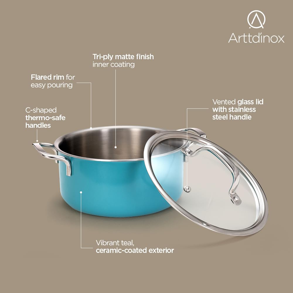 Vida Stainless Steel Triply Pot With Glass Lid - 18 Cm, 2 Liters | Bhagona For Biryani, Pulao, Halwa, Curries - Rivet Less Handle | Induction & Gas Base Vida Stainless Steel Triply Pot With Glass Lid - 18 Cm, 2 Liters | Bhagona For Biryani, Pulao, Halwa, Curries - Rivet Less Handle | Induction & Gas Base