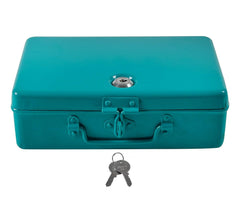 Aluminium Cash Box With Lock, For Jewellery Storage & Organizing - Ideal For Wardrobe, Desktop Locker Safe Peti Metal Container 10" (10" L X 6.5" W X 3" H), Colour - Green