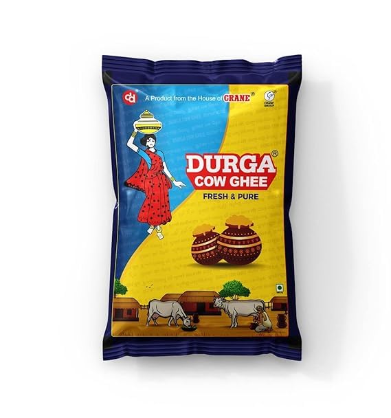 Natural Premium Cow Ghee By Durga Ghee | Rich In Protein & Fiber Healthy Desi Cow Ghee Good For Boondi Laddus | (1 Litr) 33.8 Ounce | Pouch Pack
