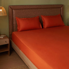 Queen Size Bedsheet For Double Bed With 2 Pillow Cover - 60 X 78 Inches, Terracotta | 100% Cotton, Soft & Breathable - Bedsheet Collection