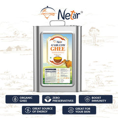 100% Natural A2 Gir Cow Ghee By Netar | Rich In Vitamins A & E Healthy Desi Ghee For Sweets | (5 Litr) 169.0 Ounce | Tin Container